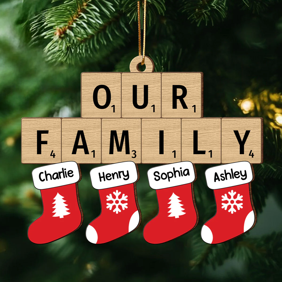 Our Family Christmas Socks Puzzle Style Personalized Wooden Ornament, Christmas Decoration - Image 2