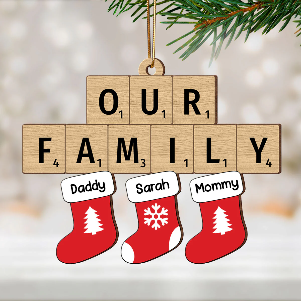 Our Family Christmas Socks Puzzle Style Personalized Wooden Ornament, Christmas Decoration - Image 3