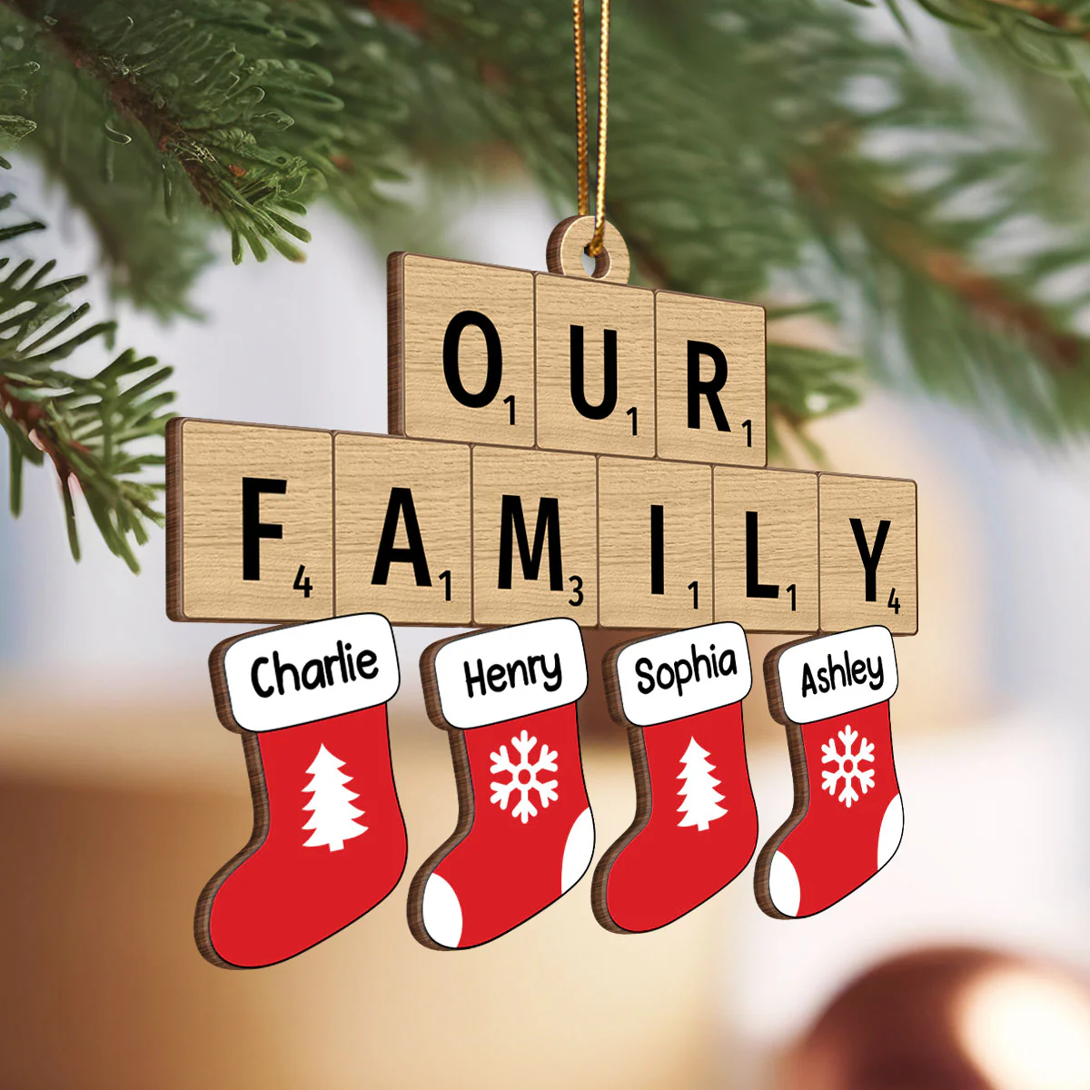 Our Family Christmas Socks Puzzle Style Personalized Wooden Ornament, Christmas Decoration - Image 4