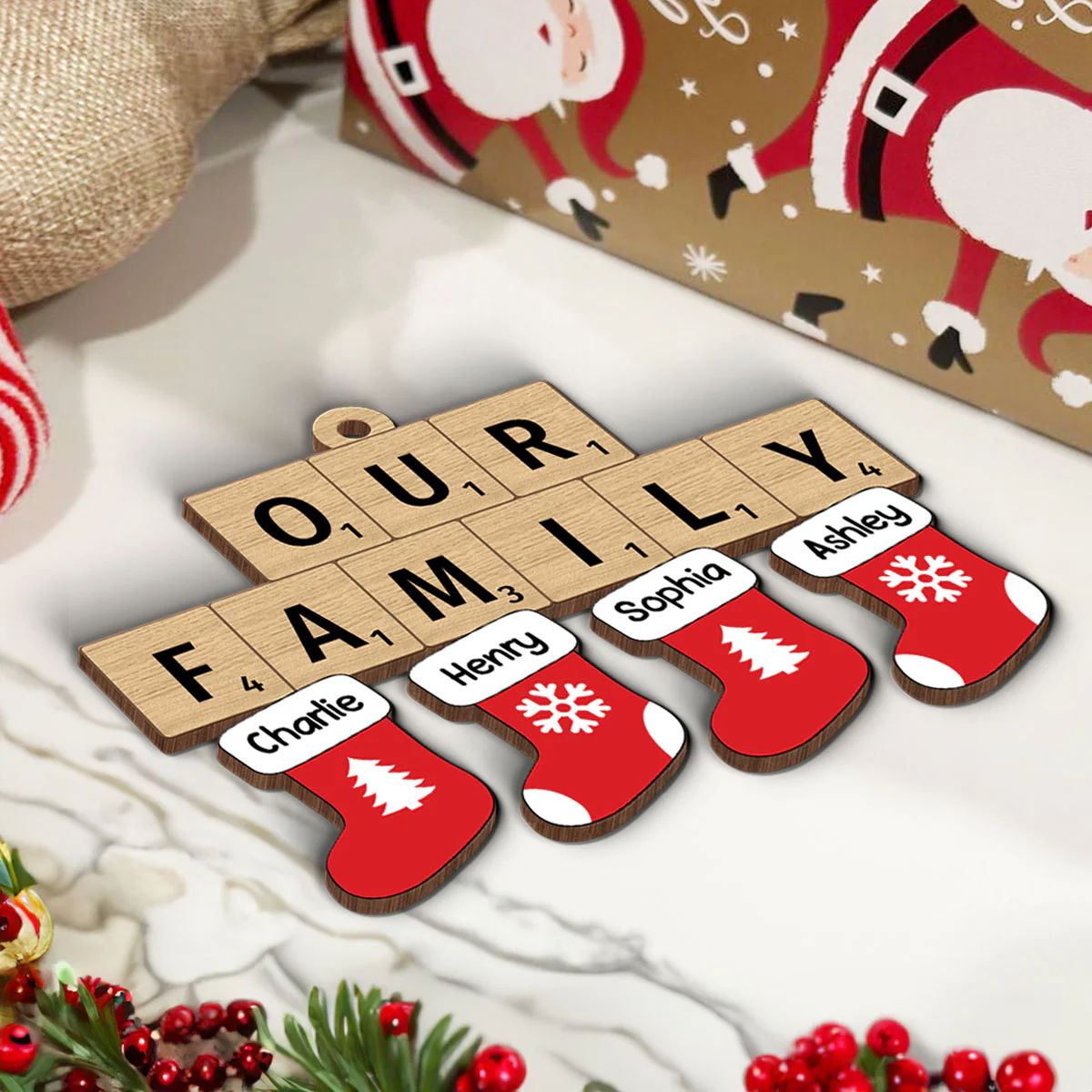 Our Family Christmas Socks Puzzle Style Personalized Wooden Ornament, Christmas Decoration - Image 5
