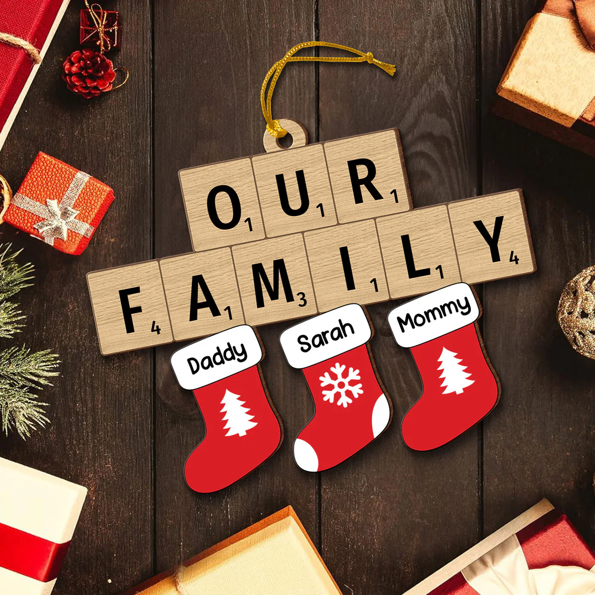 Our Family Christmas Socks Puzzle Style Personalized Wooden Ornament, Christmas Decoration - Image 6