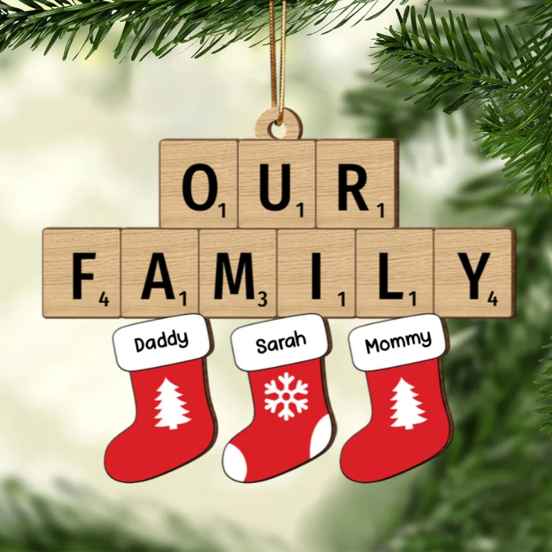 Our Family Christmas Socks Puzzle Style Personalized Wooden Ornament, Christmas Decoration - Image 8