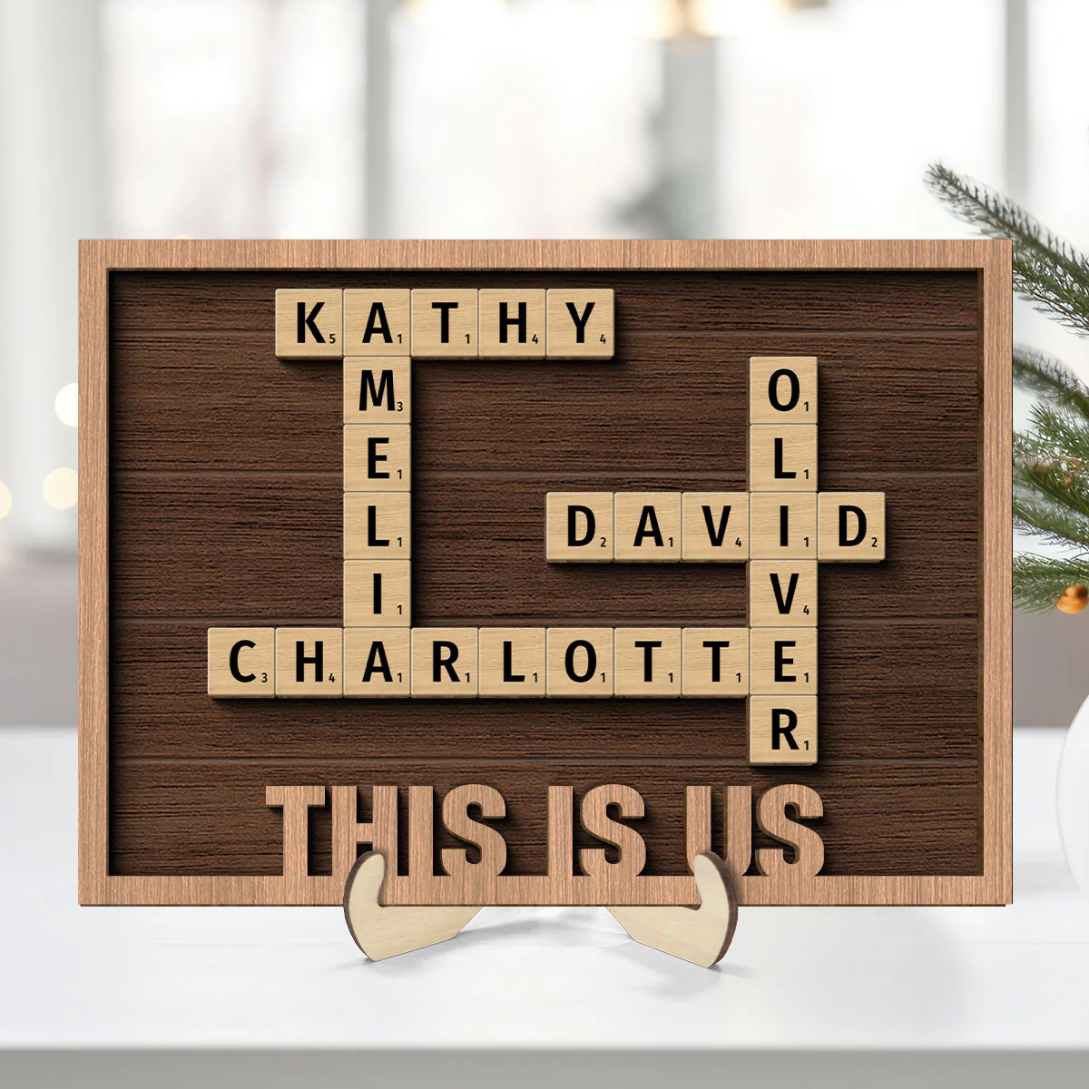 Our Family Crossword Puzzle Art Home Decor Gift Personalized 2-Layer Wooden Plaque - Image 3