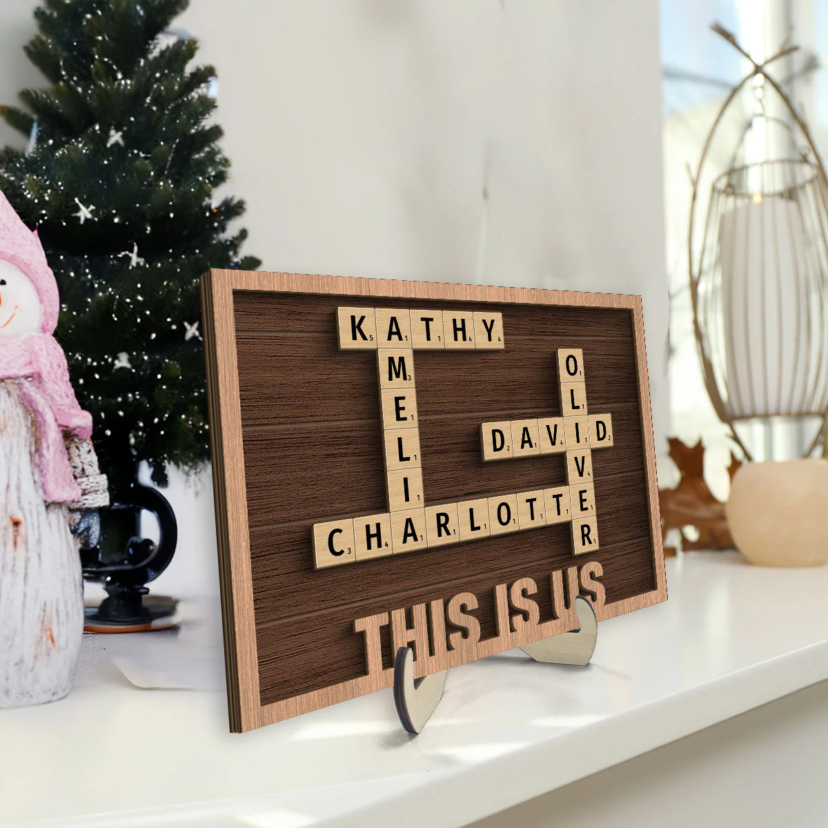 Our Family Crossword Puzzle Art Home Decor Gift Personalized 2-Layer Wooden Plaque - Image 5
