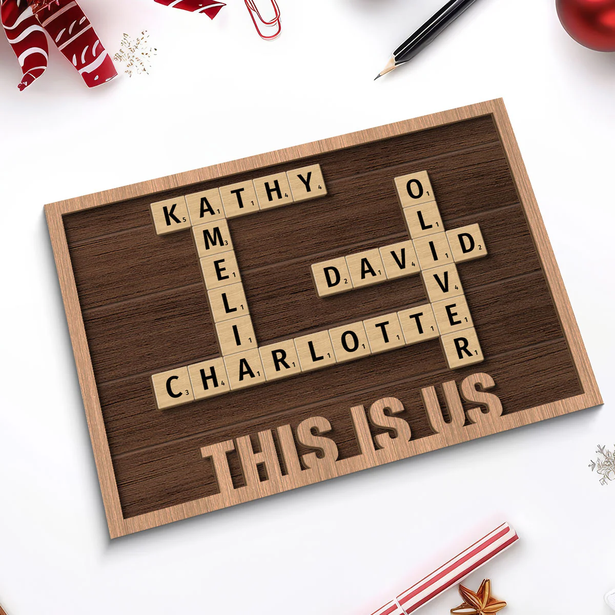 Our Family Crossword Puzzle Art Home Decor Gift Personalized 2-Layer Wooden Plaque - Image 7