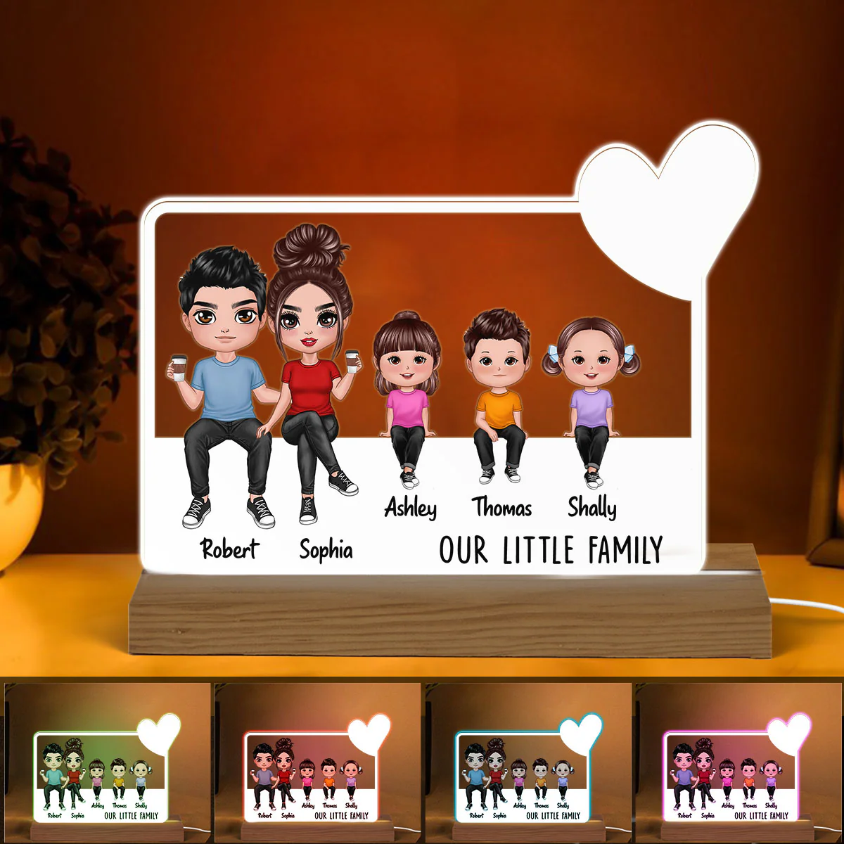Our Family Doll Sitting Heart Personalized Acrylic Custom Shape LED Night Light