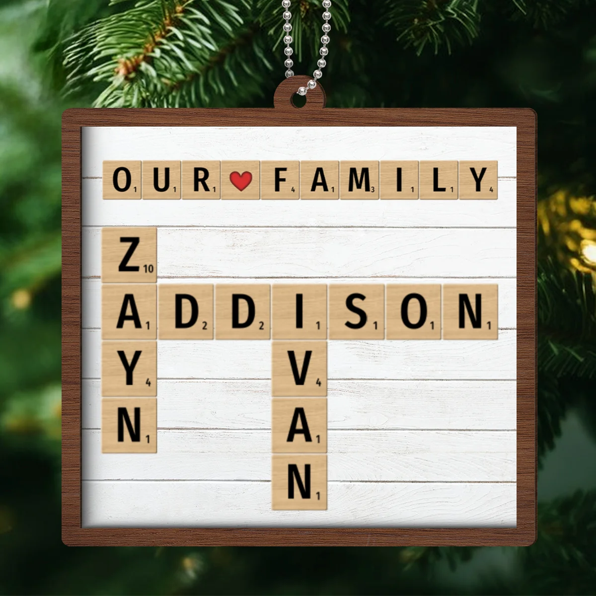 Our Family Grandkids Crossword Puzzle Art Personalized 2-Layer Wooden Ornament - Image 10