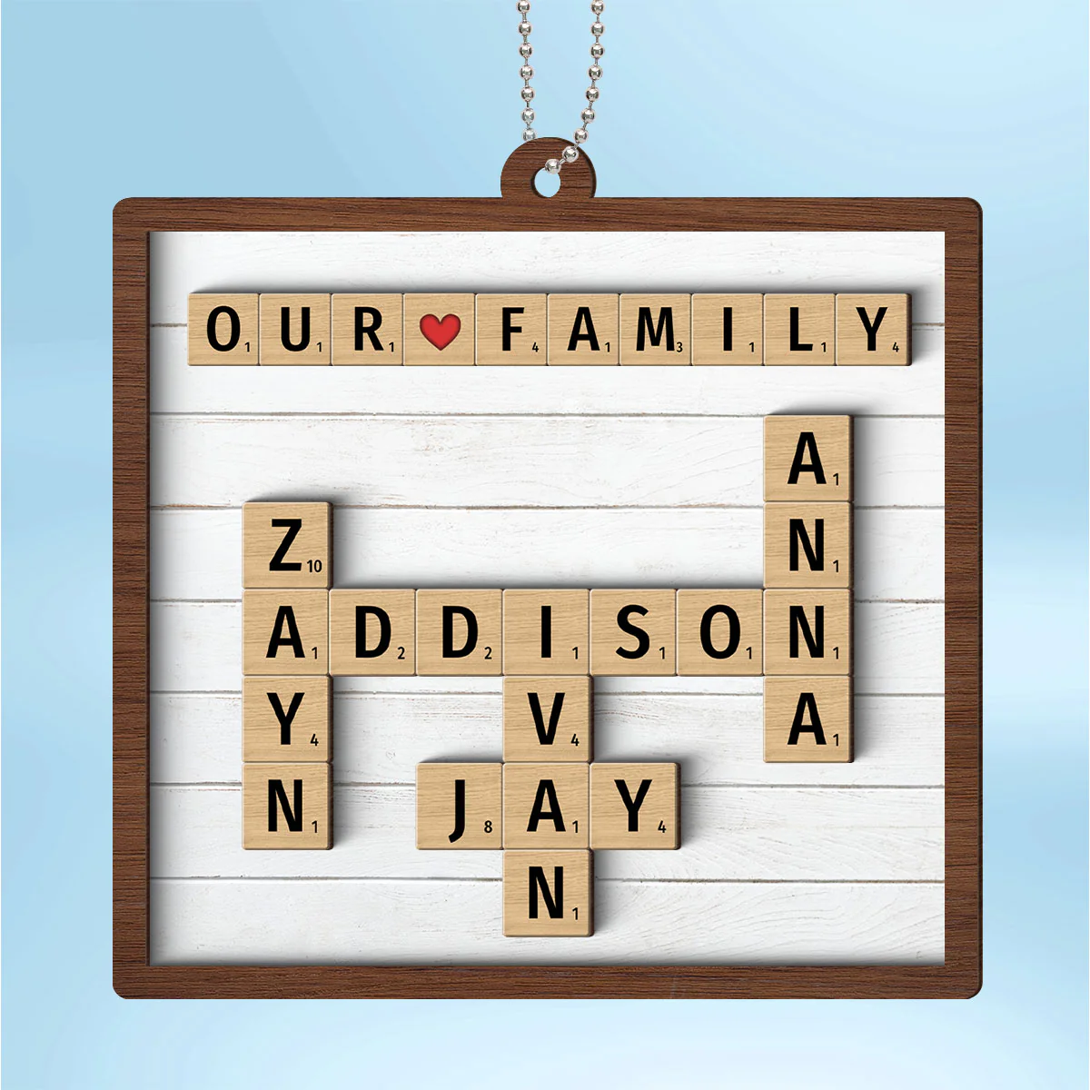 Our Family Grandkids Crossword Puzzle Art Personalized 2-Layer Wooden Ornament - Image 2