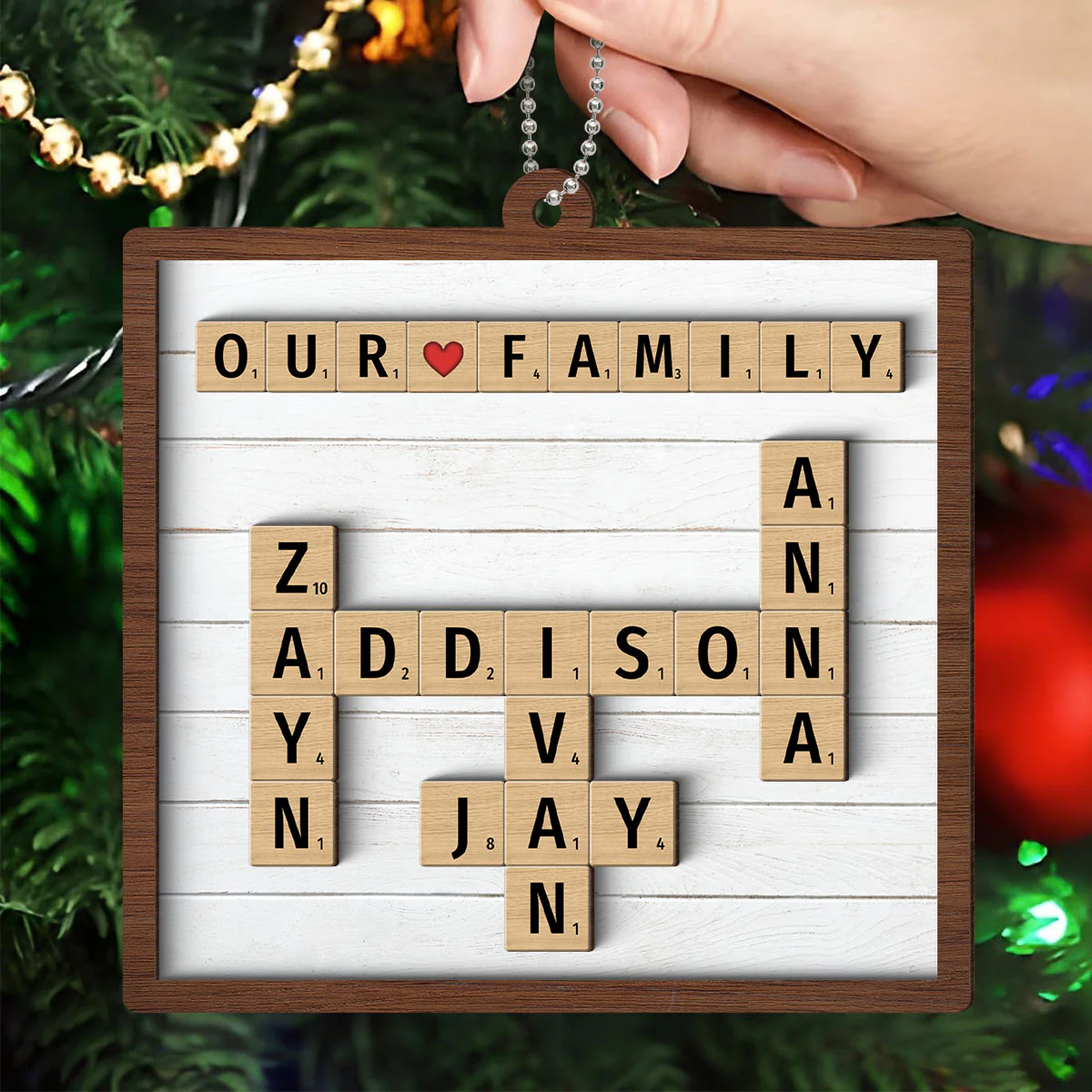 Our Family Grandkids Crossword Puzzle Art Personalized 2-Layer Wooden Ornament - Image 3
