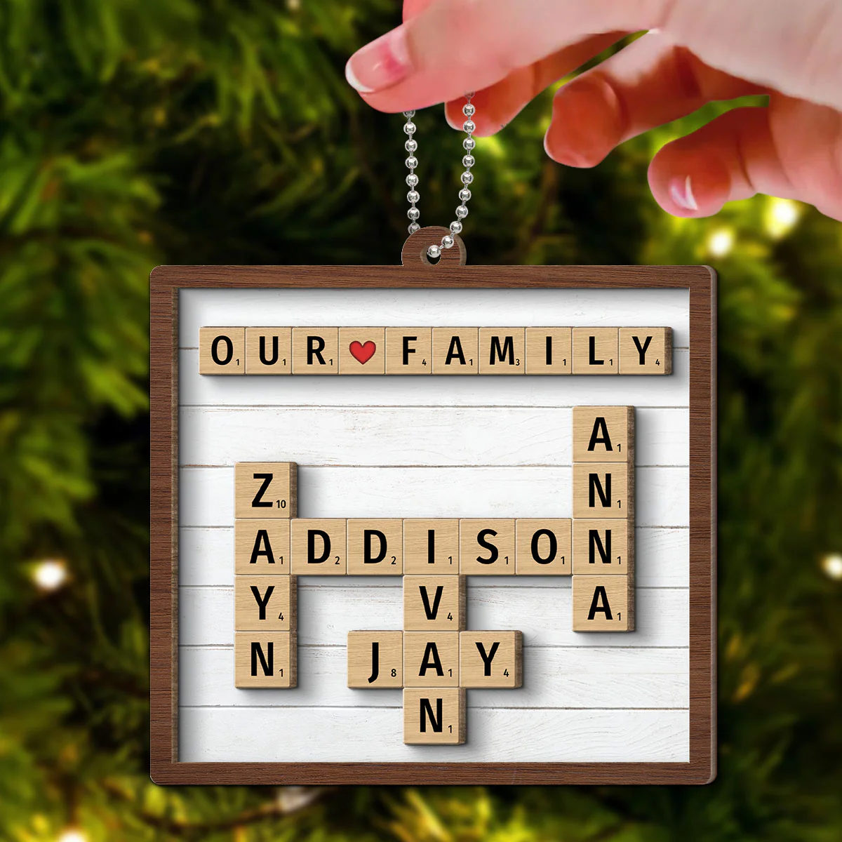 Our Family Grandkids Crossword Puzzle Art Personalized 2-Layer Wooden Ornament - Image 4
