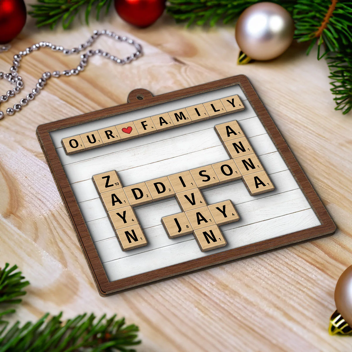 Our Family Grandkids Crossword Puzzle Art Personalized 2-Layer Wooden Ornament - Image 5