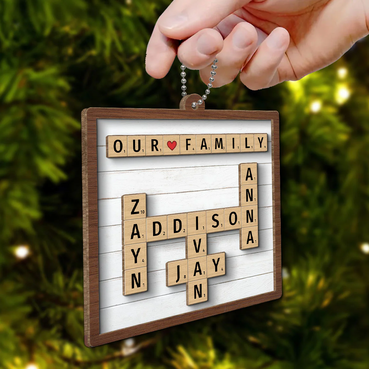 Our Family Grandkids Crossword Puzzle Art Personalized 2-Layer Wooden Ornament - Image 6