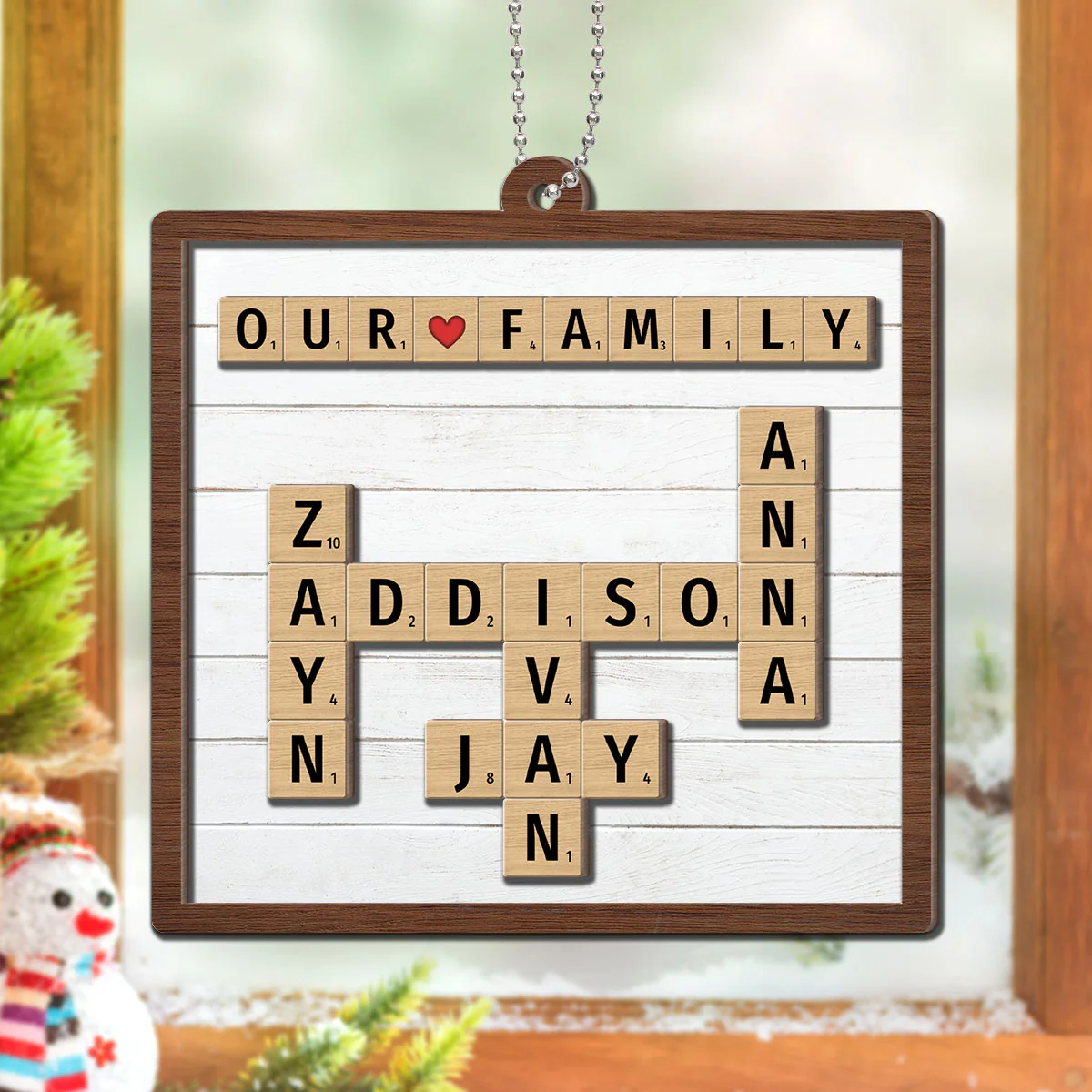 Our Family Grandkids Crossword Puzzle Art Personalized 2-Layer Wooden Ornament - Image 7