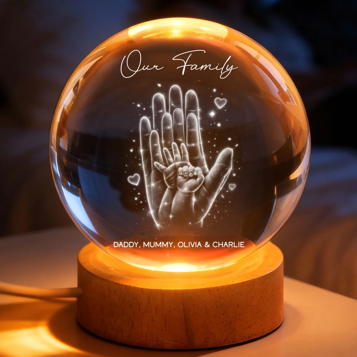 Our Family Handprint - Personalized Crystal Ball LED Night Light - Sentimental Gift for Mom, Dad - Image 10