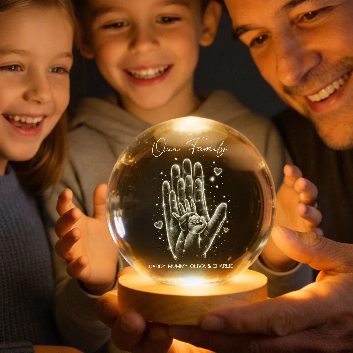 Our Family Handprint - Personalized Crystal Ball LED Night Light - Sentimental Gift for Mom, Dad - Image 3