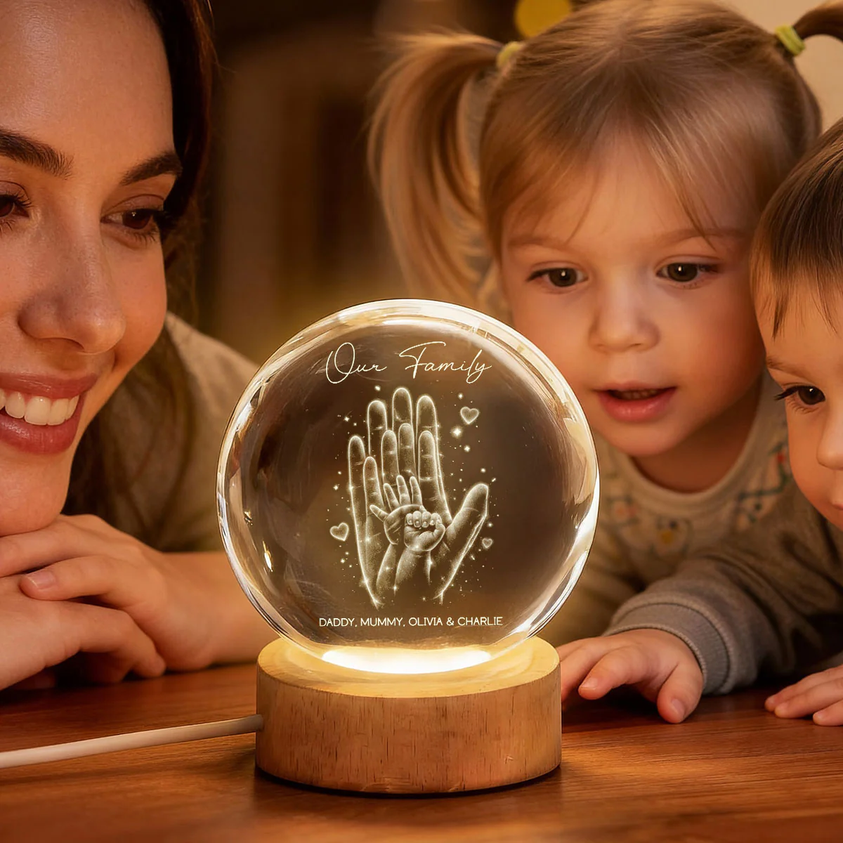 Our Family Handprint - Personalized Crystal Ball LED Night Light - Sentimental Gift for Mom, Dad - Image 4