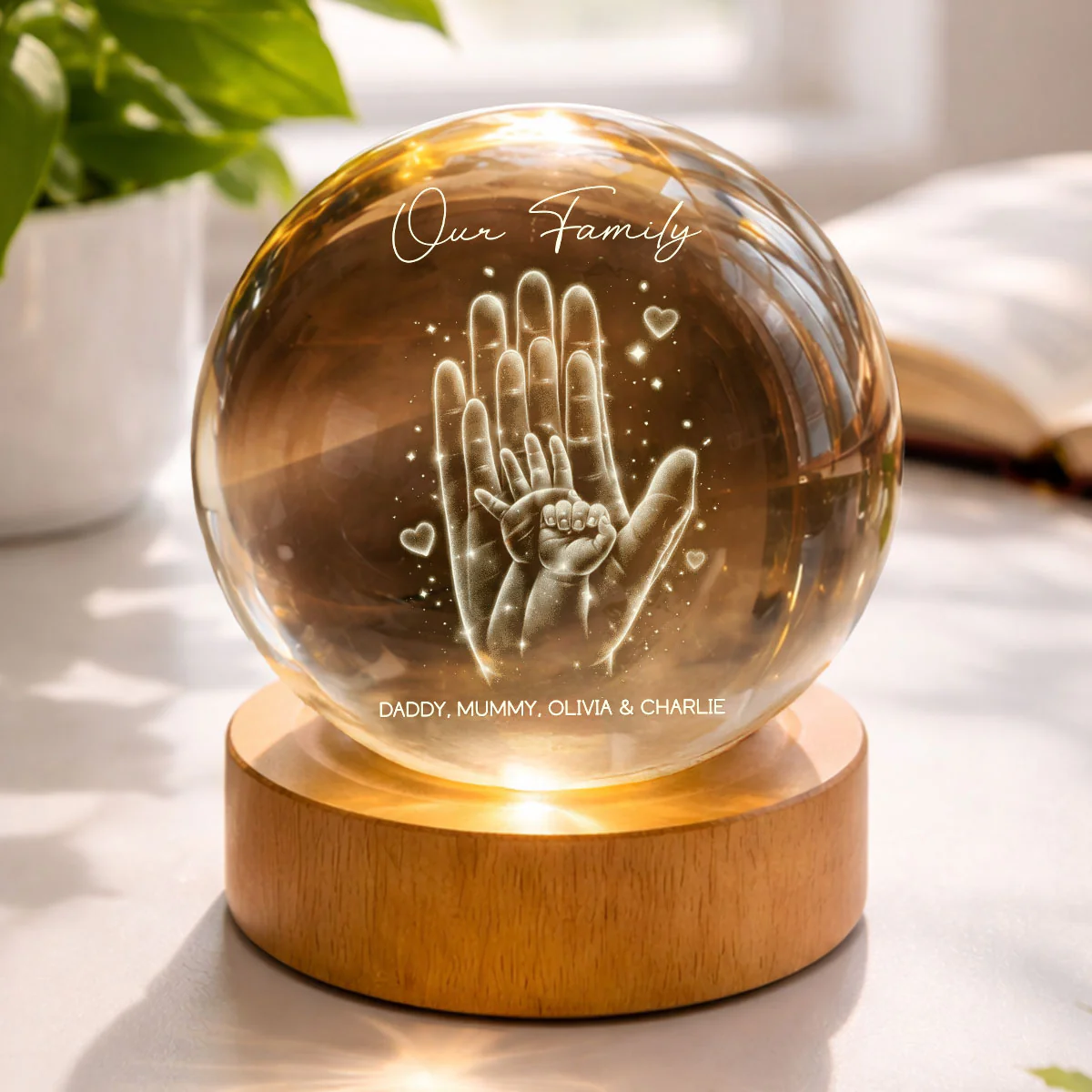 Our Family Handprint - Personalized Crystal Ball LED Night Light - Sentimental Gift for Mom, Dad - Image 5