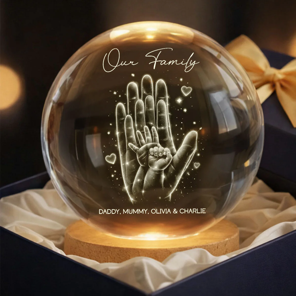 Our Family Handprint - Personalized Crystal Ball LED Night Light - Sentimental Gift for Mom, Dad - Image 6