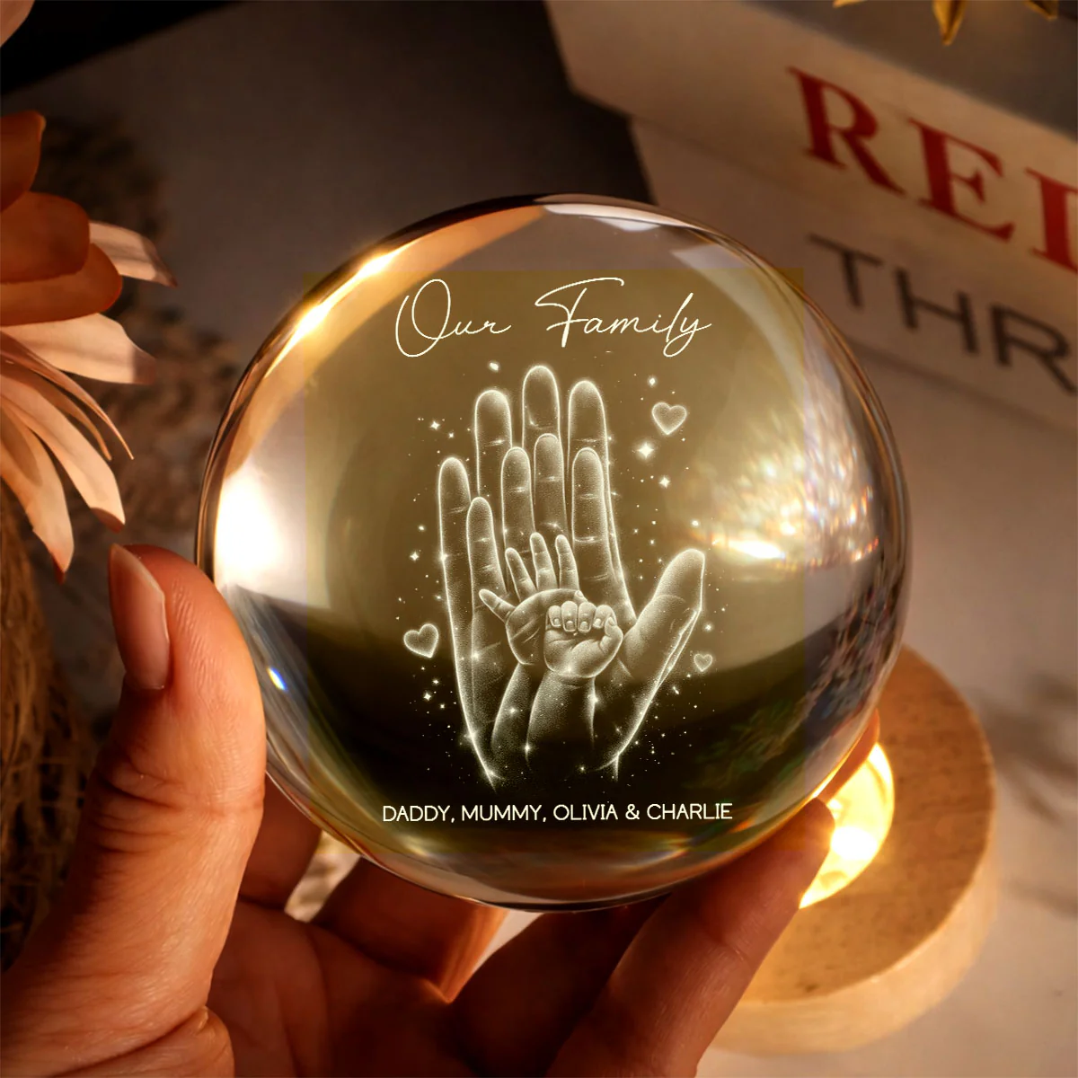 Our Family Handprint - Personalized Crystal Ball LED Night Light - Sentimental Gift for Mom, Dad - Image 7