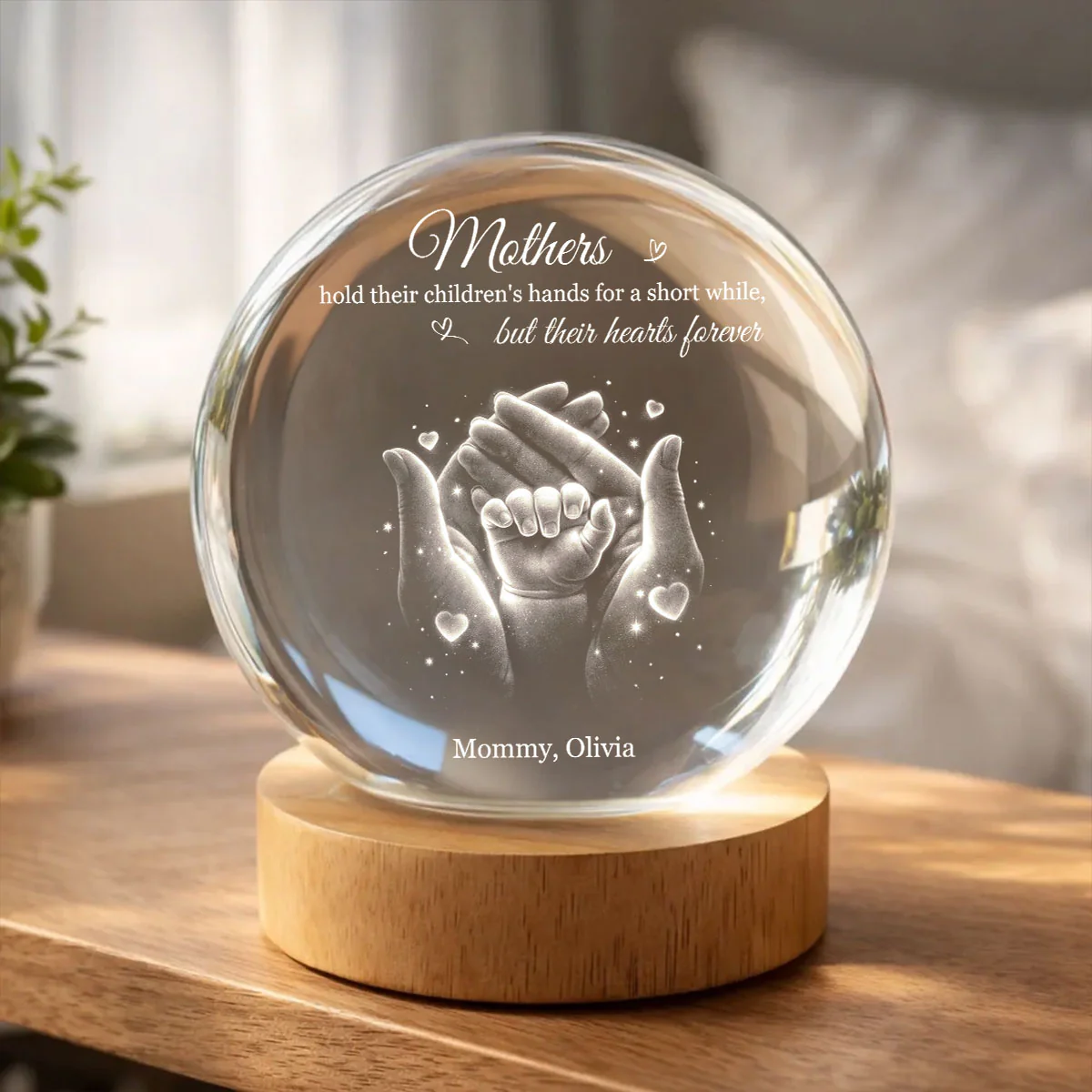 Our Family Loving Handprint - Personalized Crystal Ball LED Night Light - Sentimental Gift for Mom, Dad - Image 2