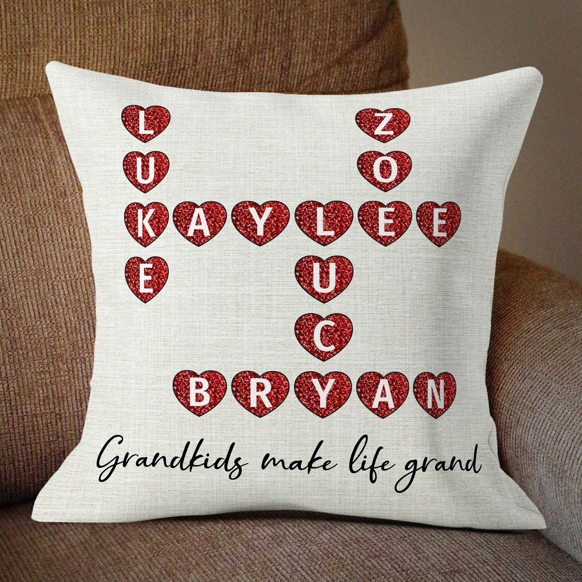 Grandkids Make Life Grand Crossword Puzzle Art Personalized Pillow - Image 5