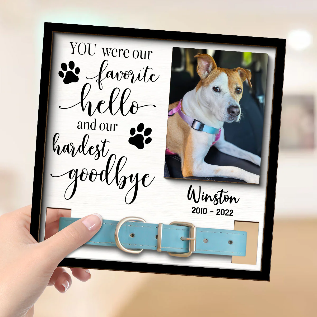 Our Favorite Hello Hardest Goodbye Dog Cat Sympathy Gift Photo Memorial Collar Keepsake Personalized Wooden Pet Collar Holder - Image 4