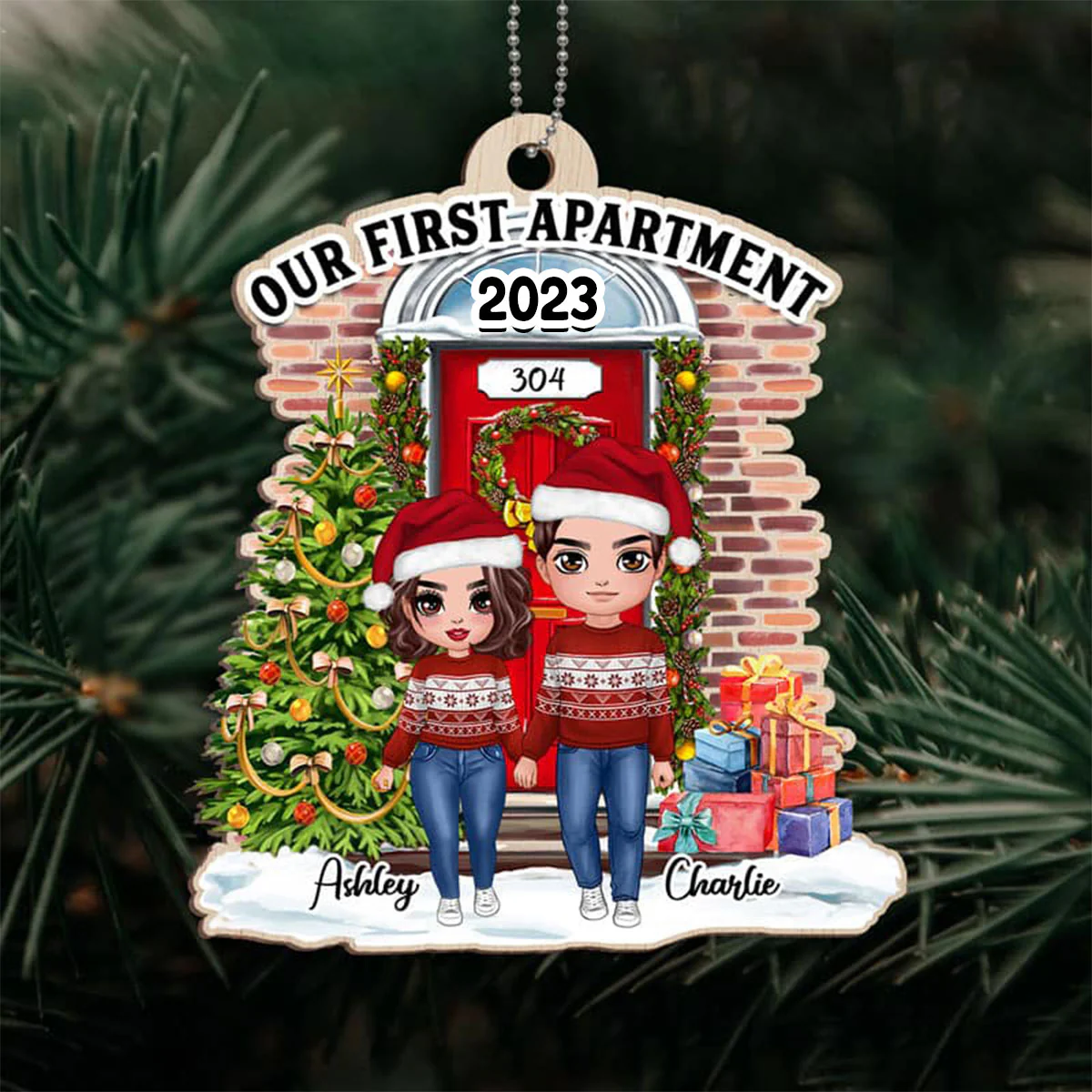 Our First Apartment Doll Couple Personalized Acrylic Ornament - Image 2
