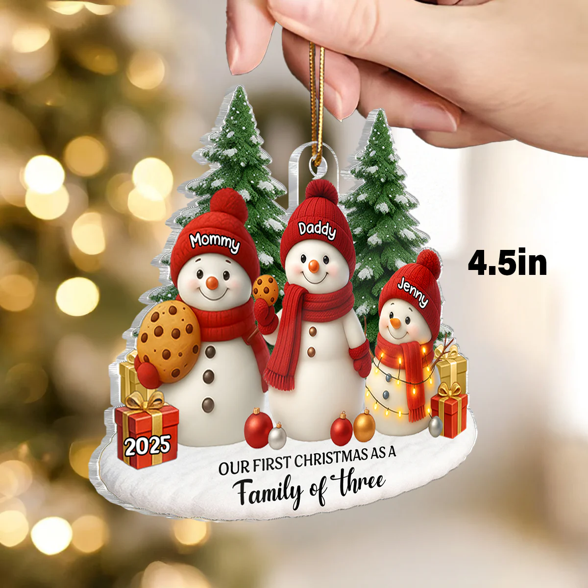 Our First Christmas As a Family of Three Four - Personalized Acrylic Ornament - Christmas Gift for New Parents - Image 2