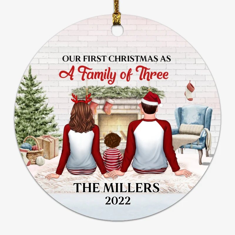 Our First Christmas As Family Back View Personalized Circle Ornament - Image 4