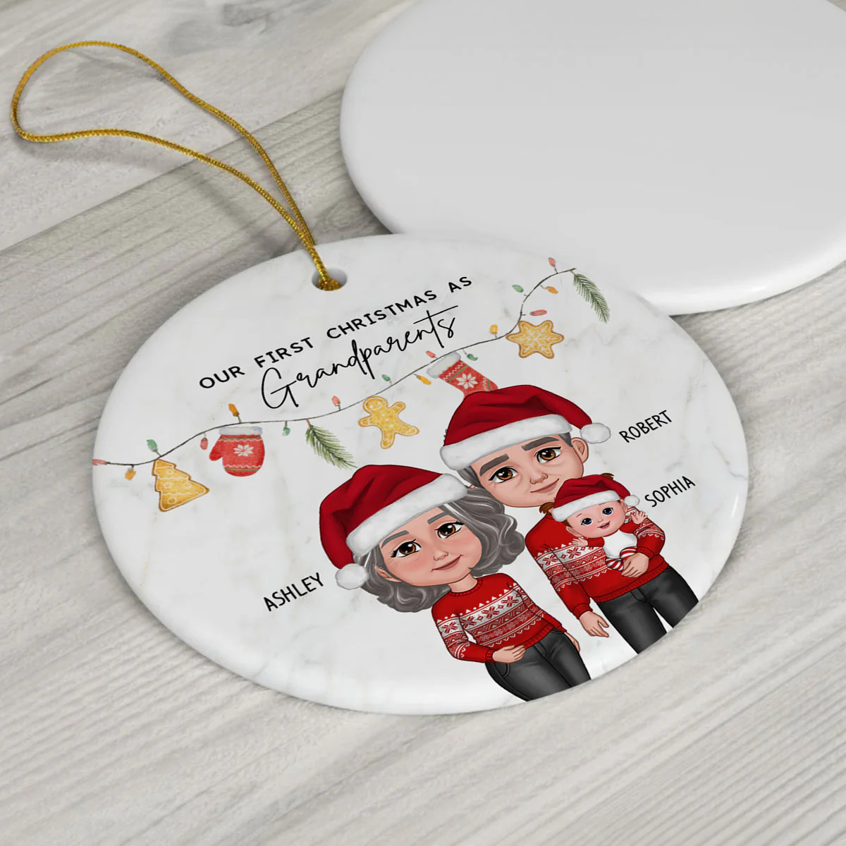 Our First Christmas As Grandparents Cute Things Personalized Circle Ceramic Ornament - Image 7