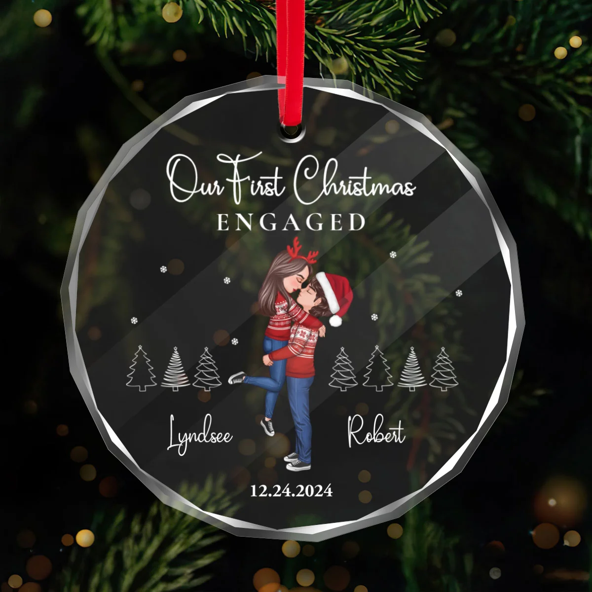 Our First Christmas Engaged Married, Newly Engaged Married Couple Personalized Glass Ornament - Image 10