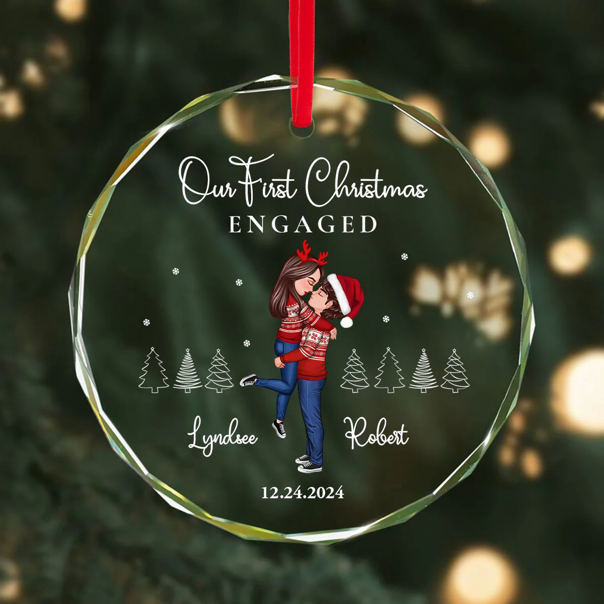 Our First Christmas Engaged Married, Newly Engaged Married Couple Personalized Glass Ornament - Image 4