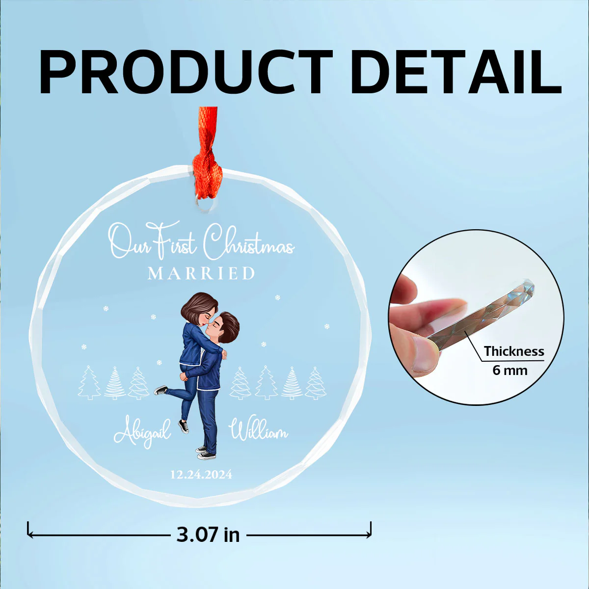 Our First Christmas Engaged Married, Newly Engaged Married Couple Personalized Glass Ornament - Image 9