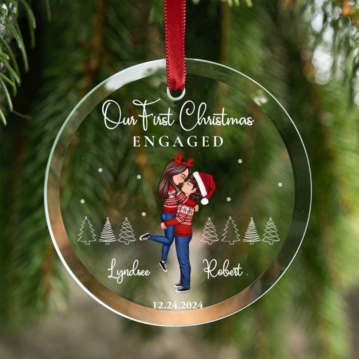 Our First Christmas Engaged Married, Newly Engaged Married Couple Personalized Glass Ornament - Image 3