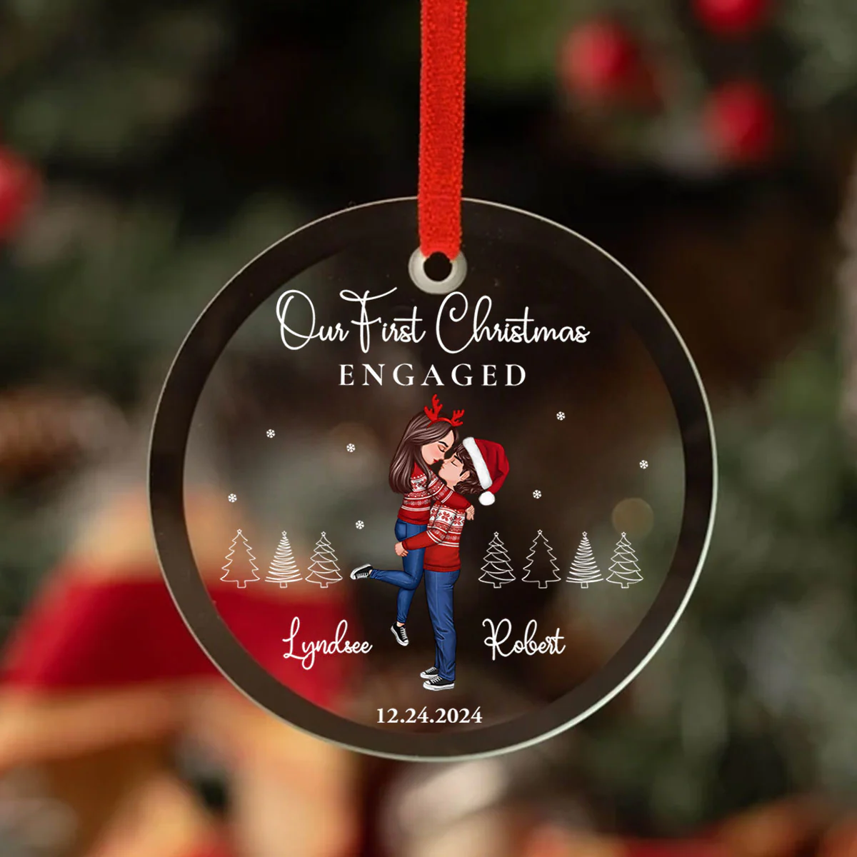 Our First Christmas Engaged Married, Newly Engaged Married Couple Personalized Glass Ornament - Image 5