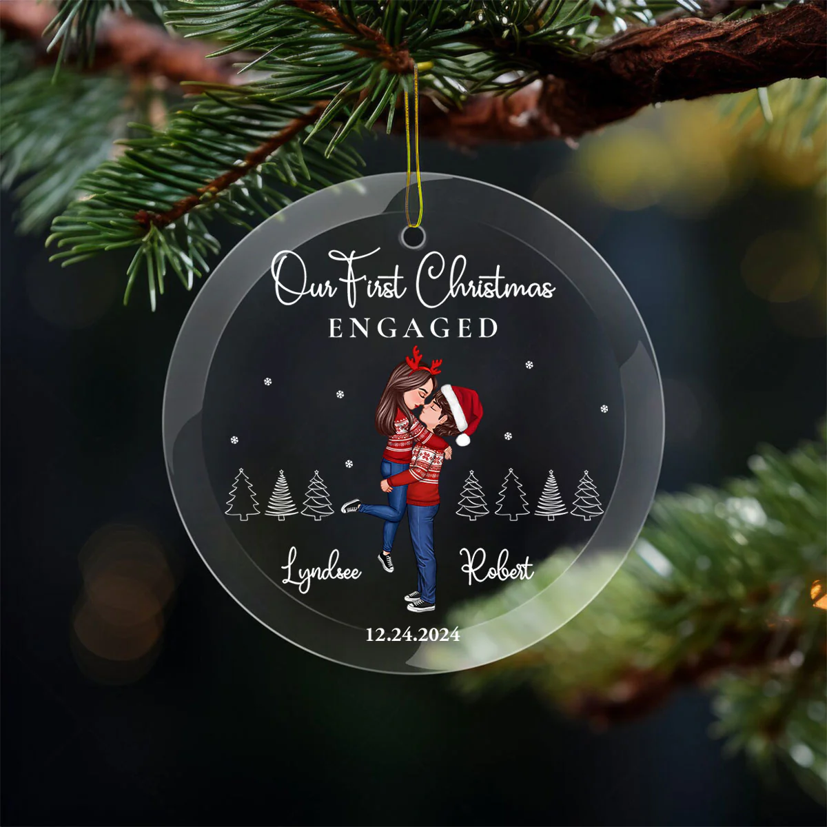 Our First Christmas Engaged Married, Newly Engaged Married Couple Personalized Glass Ornament - Image 6