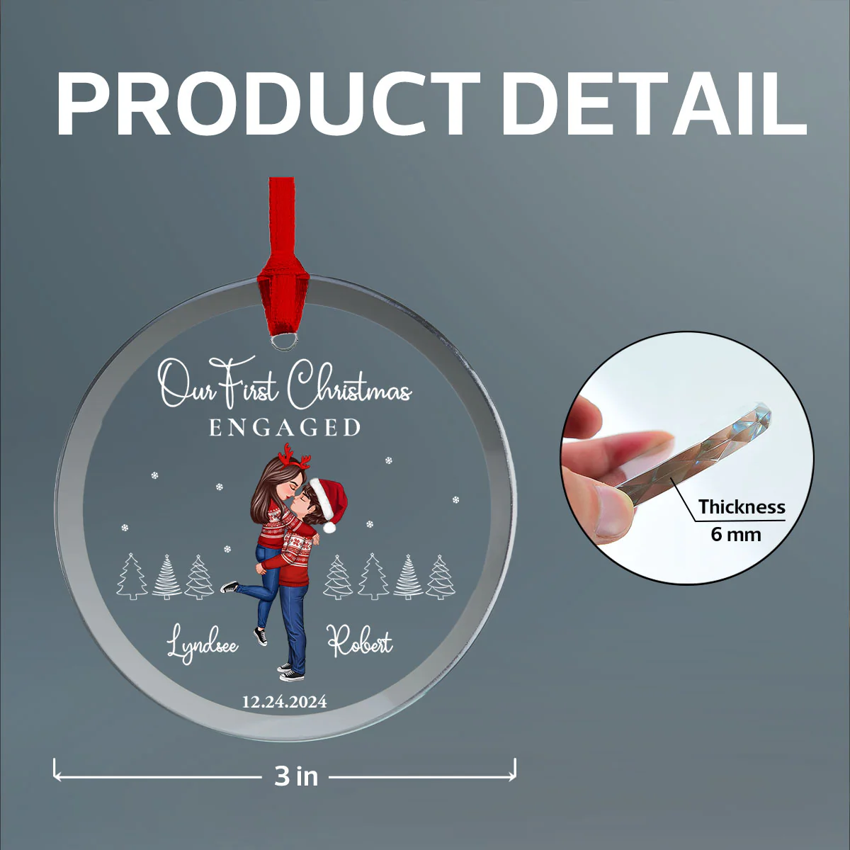 Our First Christmas Engaged Married, Newly Engaged Married Couple Personalized Glass Ornament - Image 7