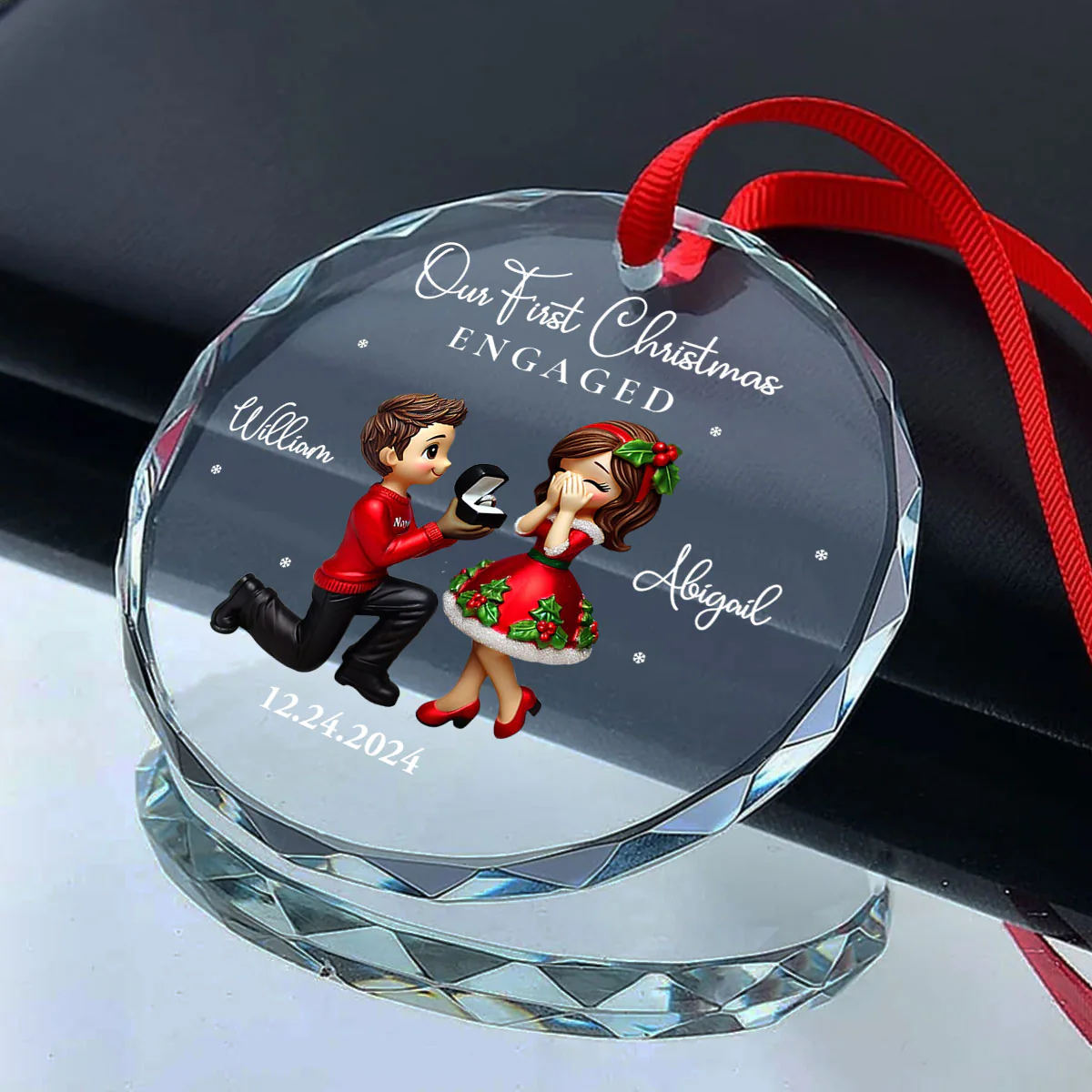 Our First Christmas Engaged Married, Newly Engaged Married Couple Personalized Glass Ornament, Gift for him, gift for her - Image 10