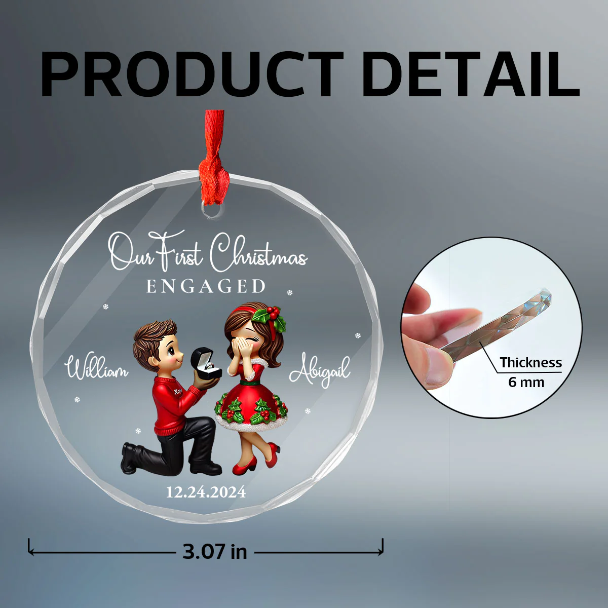 Our First Christmas Engaged Married, Newly Engaged Married Couple Personalized Glass Ornament, Gift for him, gift for her - Image 11