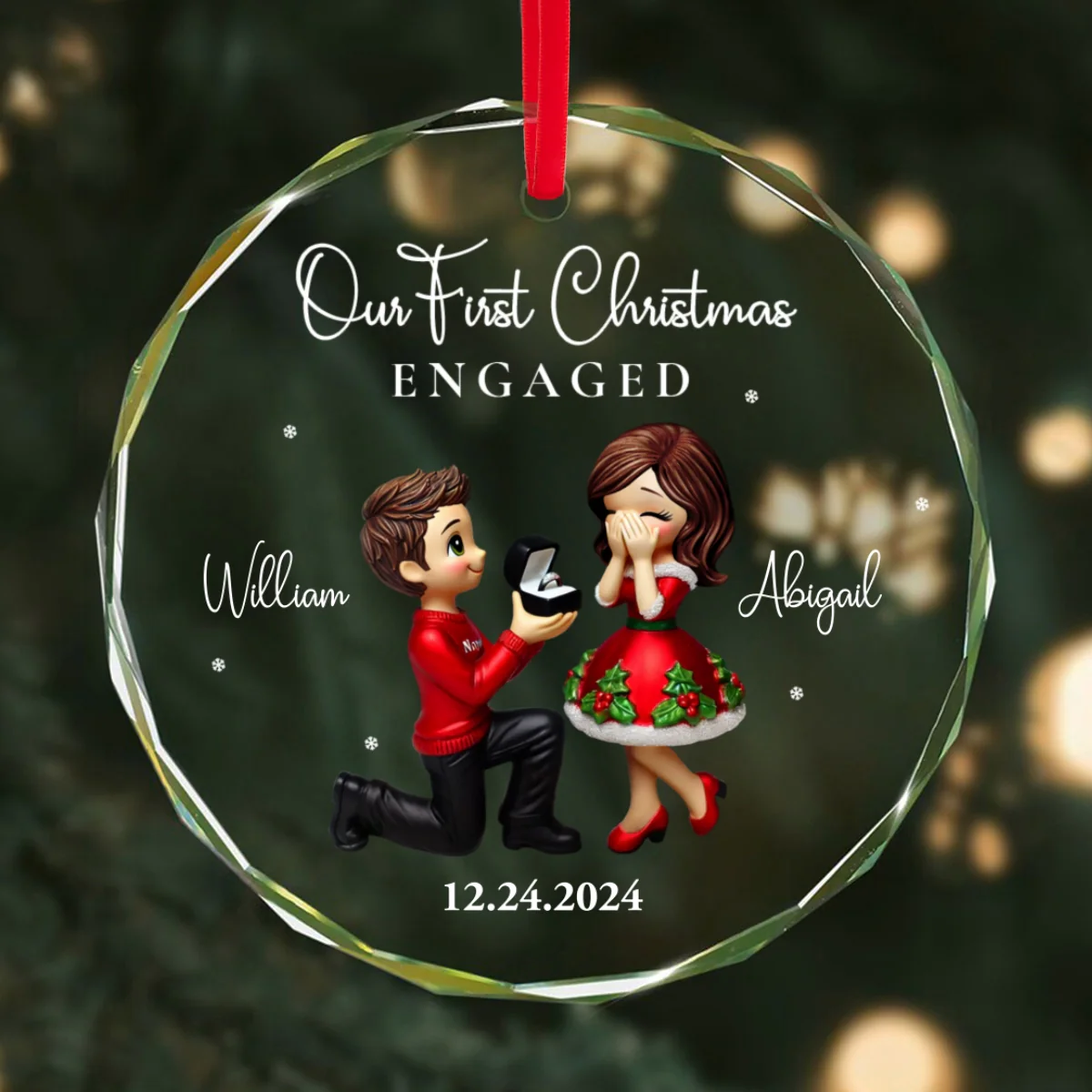 Our First Christmas Engaged Married, Newly Engaged Married Couple Personalized Glass Ornament, Gift for him, gift for her - Image 12