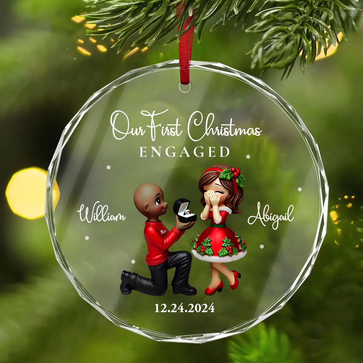 Our First Christmas Engaged Married, Newly Engaged Married Couple Personalized Glass Ornament, Gift for him, gift for her - Image 3