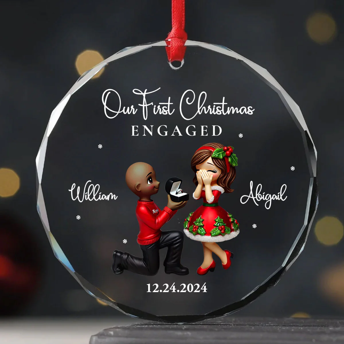Our First Christmas Engaged Married, Newly Engaged Married Couple Personalized Glass Ornament, Gift for him, gift for her - Image 4