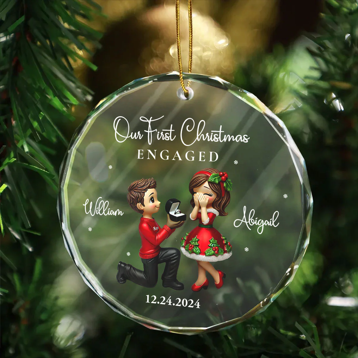 Our First Christmas Engaged Married, Newly Engaged Married Couple Personalized Glass Ornament, Gift for him, gift for her - Image 5
