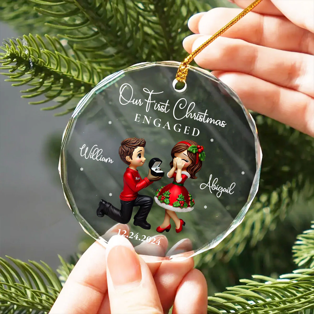 Our First Christmas Engaged Married, Newly Engaged Married Couple Personalized Glass Ornament, Gift for him, gift for her - Image 6