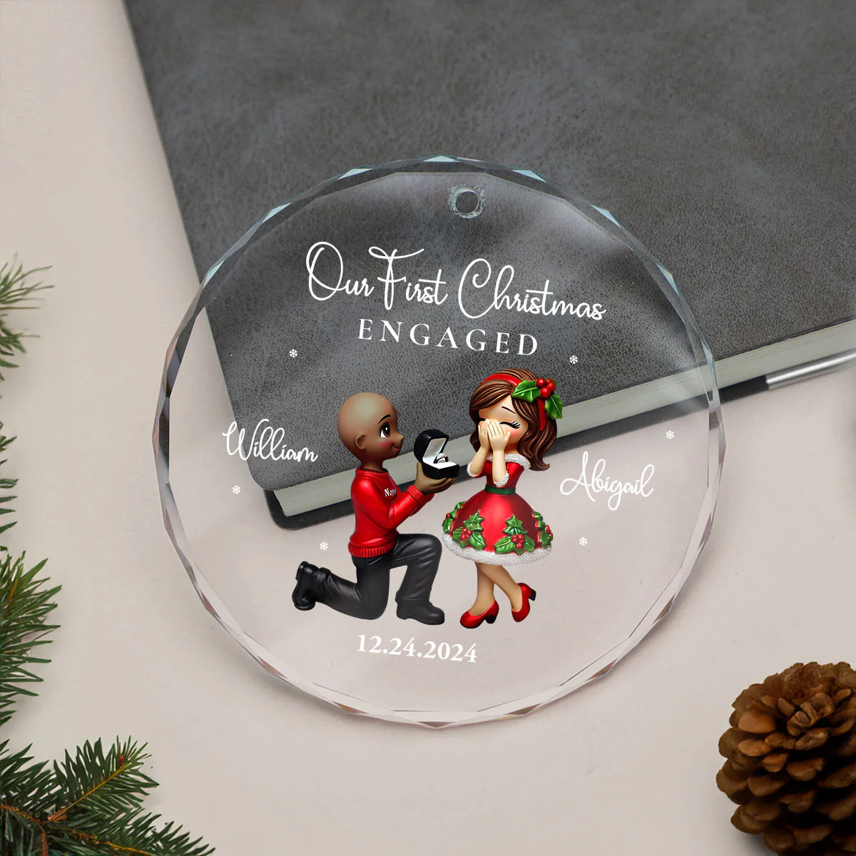 Our First Christmas Engaged Married, Newly Engaged Married Couple Personalized Glass Ornament, Gift for him, gift for her - Image 7