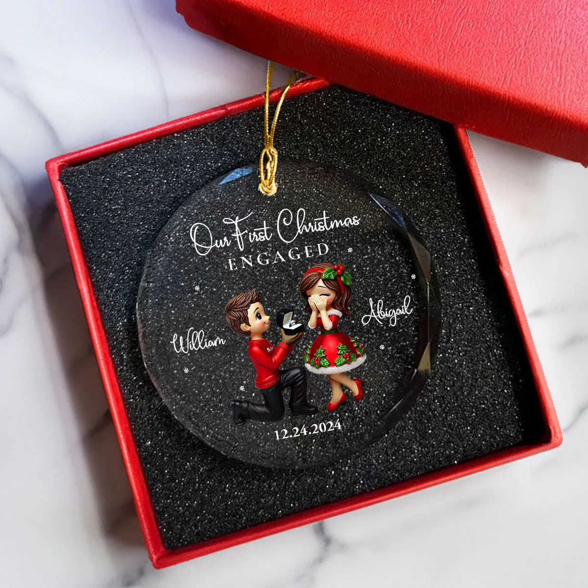 Our First Christmas Engaged Married, Newly Engaged Married Couple Personalized Glass Ornament, Gift for him, gift for her - Image 8