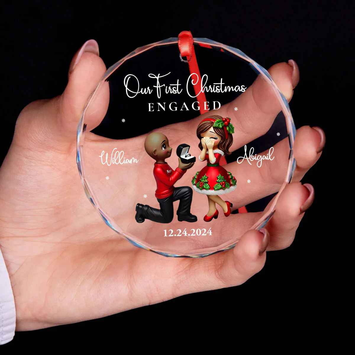 Our First Christmas Engaged Married, Newly Engaged Married Couple Personalized Glass Ornament, Gift for him, gift for her - Image 9
