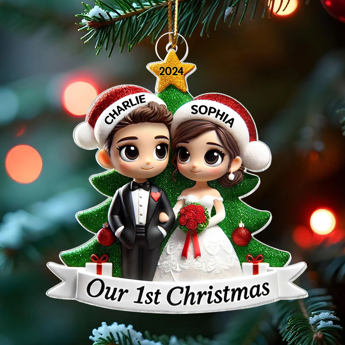 Our First Christmas Married Wedding Couple 2D Flat Acrylic Ornament, MR. & MRS. Gift - Image 2