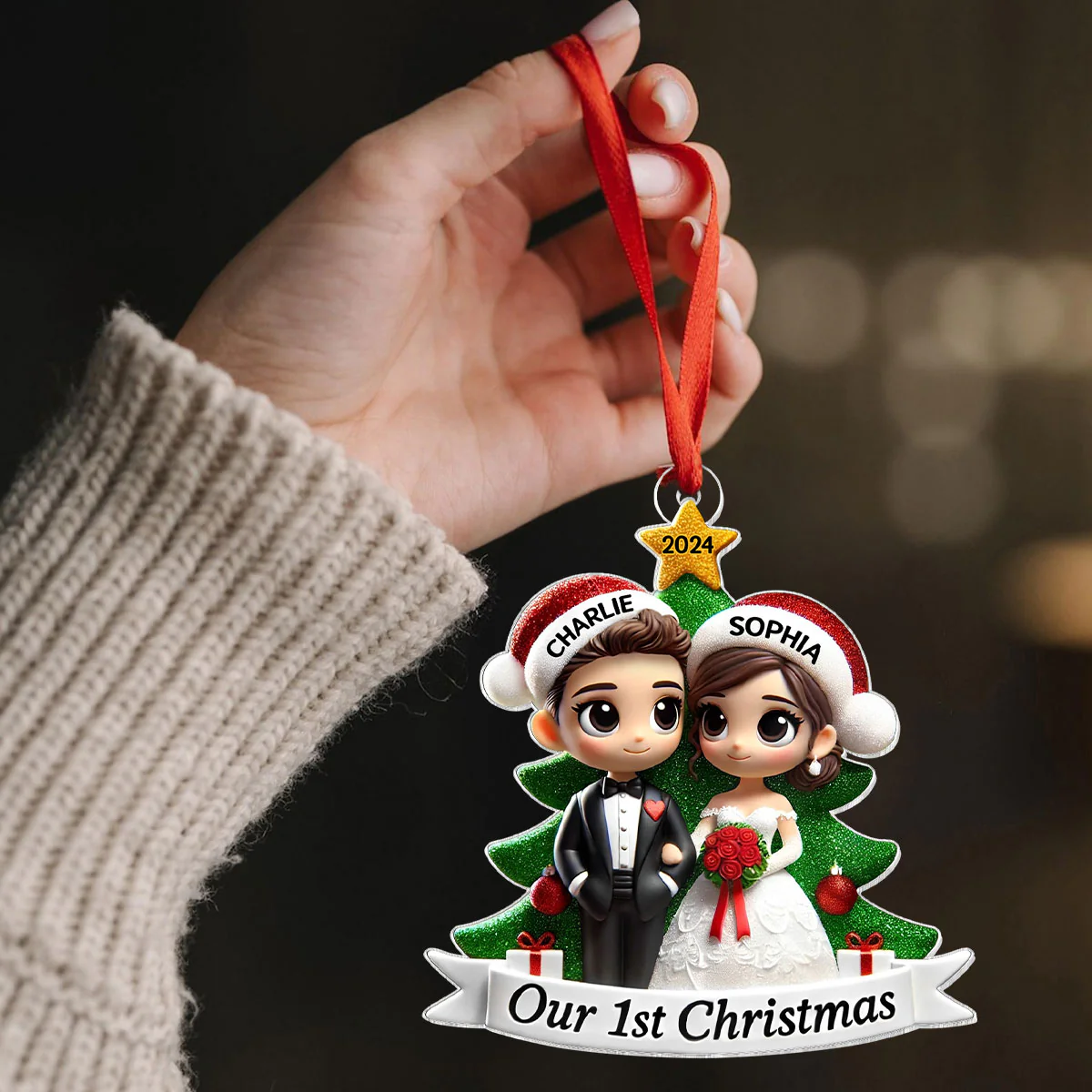 Our First Christmas Married Wedding Couple 2D Flat Acrylic Ornament, MR. & MRS. Gift - Image 3