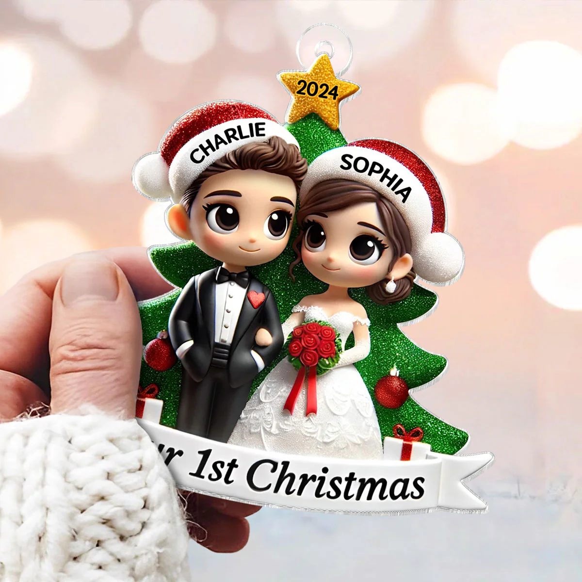 Our First Christmas Married Wedding Couple 2D Flat Acrylic Ornament, MR. & MRS. Gift - Image 4